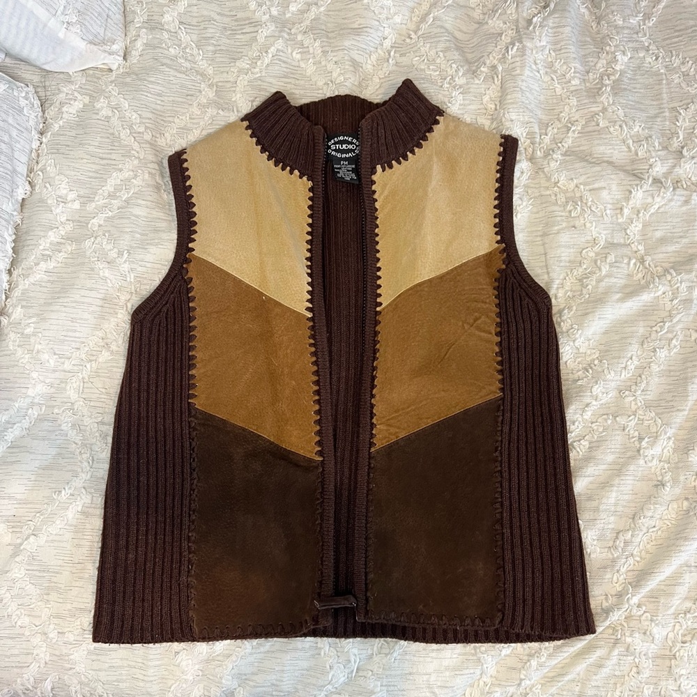 Brown Leather Patchwork Vest